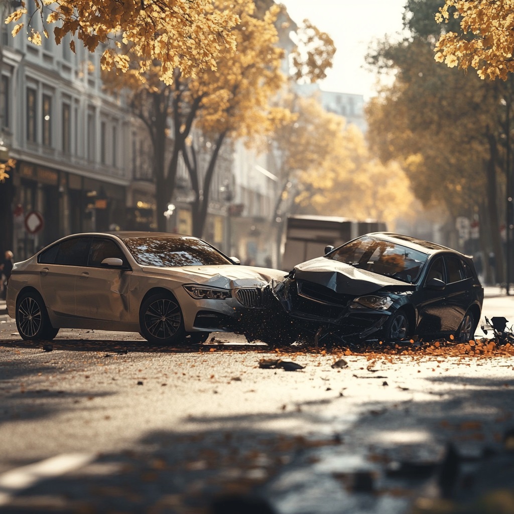 Siniestro Colision fotografía hiper realista 4k de un accidente de autos: un vehículo familiar de modelo reciente y elegante, siendo chocado por una camioneta vieja y fea en una avenida transitada --v 6.1 Job ID: 0ee91758-902e-4e77-bab8-aec011e53327