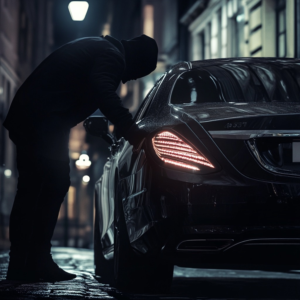 Siniestro Robo hyper realistic 4k photography of a thief trying to steal a modern and elegant family car --v 6.1 Job ID: b2a64140-c4b5-4261-a6a8-6d6fcf1ad8f8